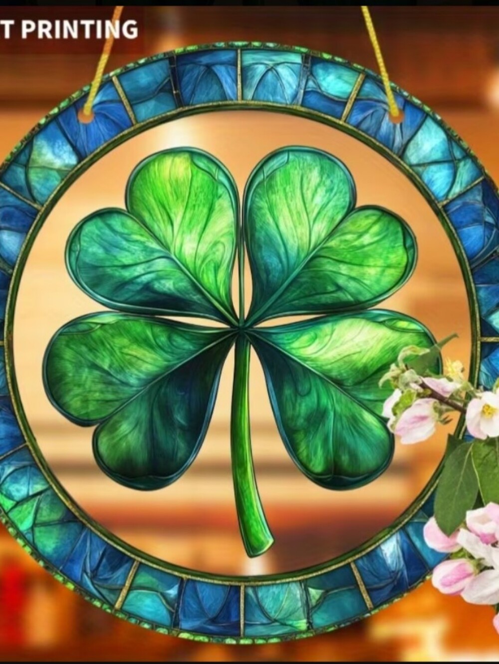 Green Stained Acrylic Four-Leaf Clover Hanging Wall Accent - Picture 5 of 8